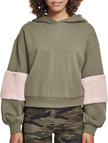 Urban Classics Damska bluza z kapturem z balonem z krótkim rękawem, Mehrfarbig (Olive/Rose 01478), S