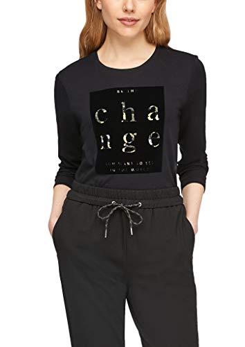 s.Oliver Damska koszulka z długim rękawem z nadrukiem, Czarny nadruk, 32 PL