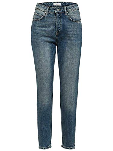 SELECTED FEMME Slffrida Hw Mom Mid Blue Noos W Straight jeansy damskie