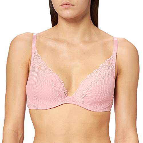 Passionata - Brooklyn biustonosz typu plunge, nowoczesne wzornictwo z graficznym tiulem, głęboki dekolt, miękkie i ultralekkie miseczki – niewidoczny pod ubraniem, Rose Tutu, 80g