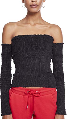 Urban Classics Damska koszulka z długim rękawem Velvet Cold Shoulder Smoke L/S