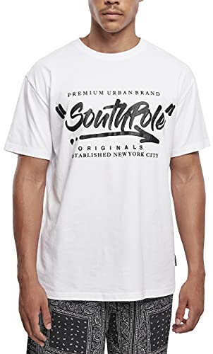 Southpole Męski T-shirt Short Sleeve Tee o wyglądzie oversize dla mężczyzn dostępny w 3 kolorach, rozmiarach S - XXL, biały, L