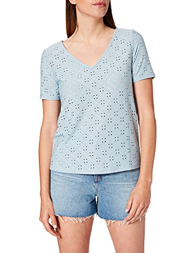 Vila Damska Vitressy Detail V-Neck S/S Top/Su-Noos T-Shirt, ashley blue, S