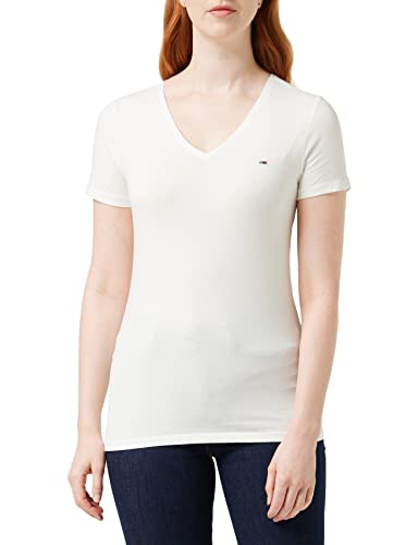 Tommy Jeans damska koszulka z krótkim rękawem TJW Skinny z dekoltem w serek, biały, XXS
