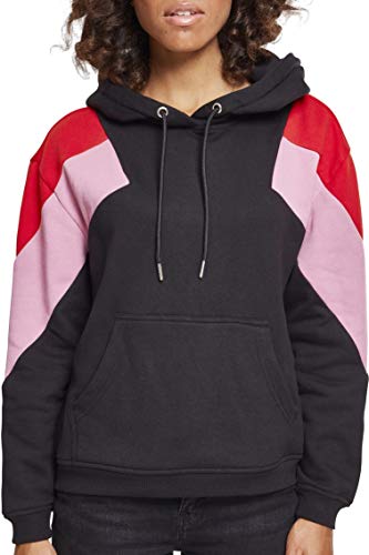 Urban Classics Damski sweter z kapturem, wielokolorowy (Blk/Firered/Cool Pink 01470), L