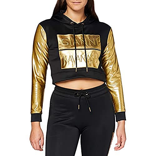 Gianni Kavanagh Damska bluza z kapturem Black Gold Bars Cropped Hoodie