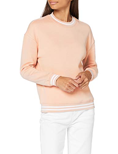Build Your Brand Damska bluza z kapturem Ladies College Crew pulowery, damski sweter z paskami na mankietach dostępny w 2 kolorach, rozmiary XS - 5XL, jasnoróżowy/biały., XL