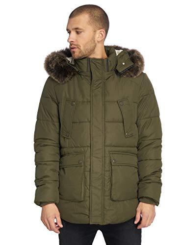 Urban Classics Męska kurtka Faux Fur Hooded, zielony (Dark-olive 00551), S