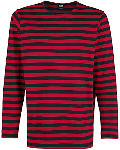 Urban Classics Męski T-Shirt Regular Stripe Ls, Firered/Blk, XL