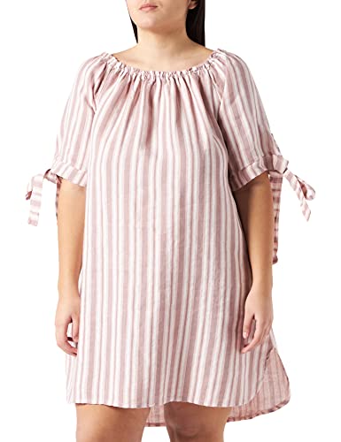 Bonamaison Damska krótka sukienka w paski, z kołnierzem w łódkę i wiązanymi rękawami do połowy rękawów, różowy, 40