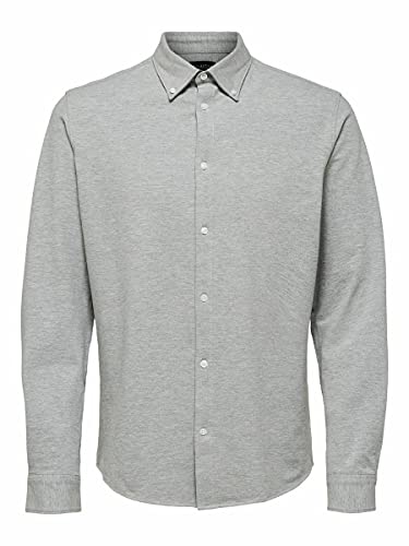 SELECTED HOMME Męska koszula Slhslimoliver-Knit Flex Shirt Ls B Noos koszula z kołnierzem button down, Medium Grey Melange, XXL