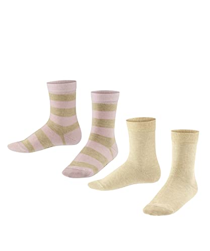 FALKE Uniseks - dzieci Skarpety Happy Stripe 2-Pack K SO Bawełna z wzorem 2 Pak, Beżowy (Sand Melange 4650), 23-26 (2-3 lata)