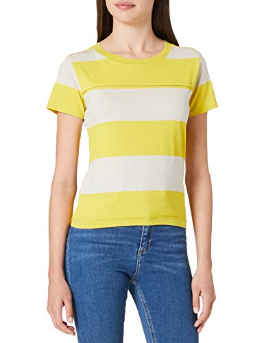 G-STAR RAW Damska koszulka z szerokim paskiem, Whitebait/Bright Yellow Cab Rugby C340-c393, S