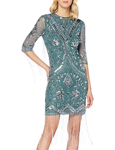 Frock and Frill Damska sukienka wieczorowa Karla Embellished Knee Length Dress formalna sukienka wieczorowa, morski, S