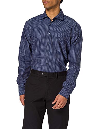 Seidensticker Męska koszula o regularnym kroju z długim rękawem, bawełna, Ciemnoniebieski (ciemnoniebieski 18), S