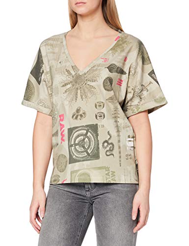 G-STAR RAW Damska koszulka Joosa z dekoltem w serek Camo na całej powierzchni, Whitebait Muzeum Sand C387-c375, M