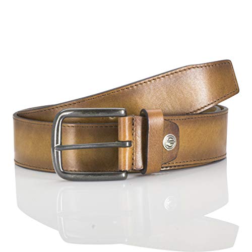 LINDENMANN Pasek męski pasek z pełnej skóry bydlęcej, szerokość 40 mm i 3,5 mm - 4 mm grubości, możliwość skrócenia, pasek, pasek skórzany, pasek dżinsowy, taupe, szarobrązowy, 105