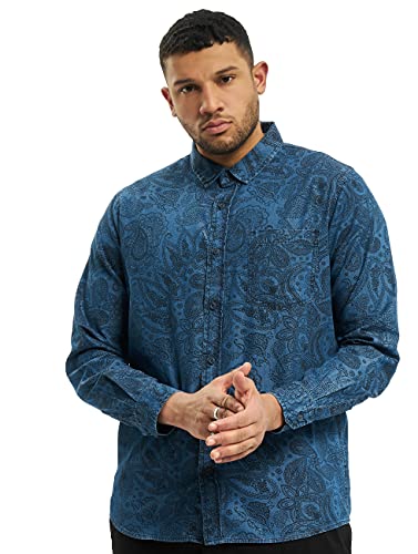 Urban Classics Męska koszula dżinsowa z nadrukiem Paisley Denim, niebieski (Medium Blue Wash 01399), S
