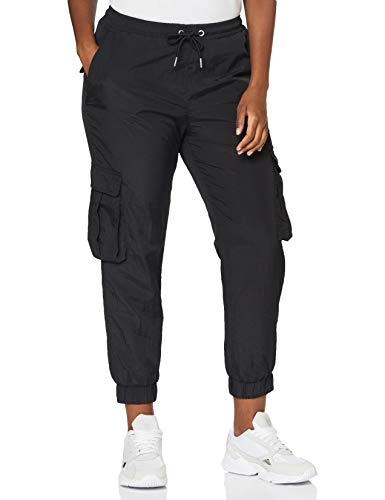 Urban Classics Damskie spodnie cargo z wysokim stanem, z nylonowymi kieszeniami, w wielu kolorach, rozmiary XS - 5XL, czarny, L