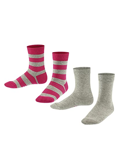 FALKE Uniseks - dzieci Skarpety Happy Stripe 2-Pack K SO Bawełna z wzorem 2 Pak, Szary (Light Grey 3400), 35-38 (9-12 lata)