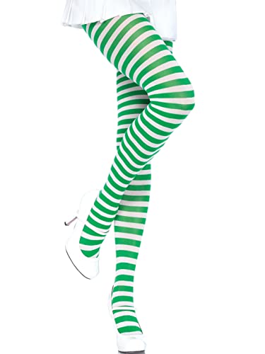 LEG AVENUE 7100 – nieprzezroczyste rajstopy w paski kostium damski karnawał rozmiar uniwersalny, biały/zielony