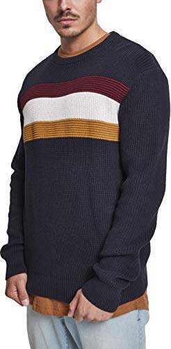 Urban Classics Męski sweter blokowy, bluza męska z dzianiny, wielokolorowa, rozmiary S - 5XL, Wielokolorowy (Navy/Offwhite/Port/Goldenoak 01570), S