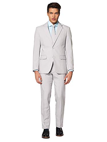 OppoSuits Jednolity kolor balowy wieczór kawalerski dla mężczyzn – pełny komplet: zawiera kurtkę, spodnie i krawat, Groovy Grey, 54