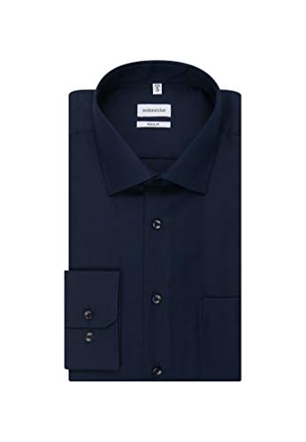 Seidensticker Męska koszula biznesowa, regularny krój, z długim rękawem, struktura bawełny, klasyczna koszula, Niebieski (Dunkelbla, 48