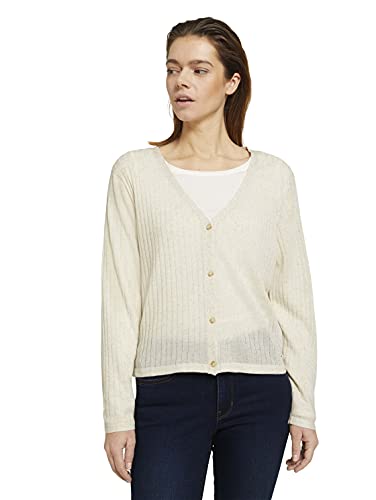 TOM TAILOR Denim Damski Kardigan z prążkowaną strukturą 1020284, 22515 - Soft Creme Beige, M