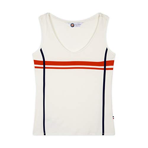 ROLAND GARROS Damska koszulka na ramiączkach w paski Color Ecru Tank top z minimalistycznymi paskami odzież sportowa lub góra miejska, rozmiar XL-RTSW0120-ECR-XL, XL