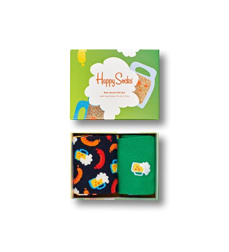 Happy Socks 2-Pack Beer Socks Gift Set, kolorowe i zabawne, Skarpetki dla kobiet i mężczyzn, Zielony-Niebieski-Pomarańczowy (41-46)