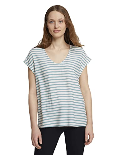 TOM TAILOR Denim Damski Wzorzysta bluzka krótka 1024993, 25923 - Mineral Blue White Stripe, XL