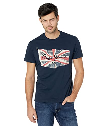 Pepe Jeans Męski T-shirt z logo flagą