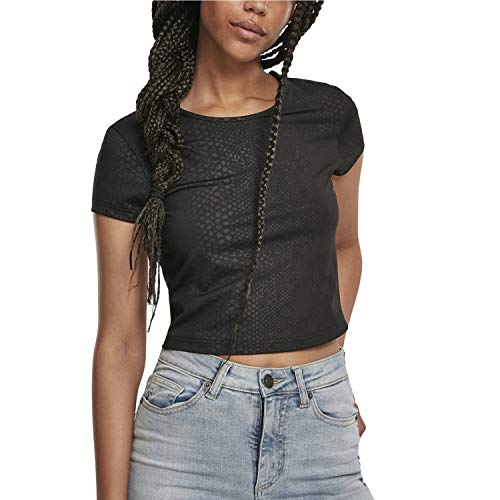 Urban Classics Damski T-shirt Ladies Top Stretch Pattern Cropped Tee, Czarny (Black Snake 02353), XL
