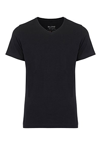 Blend T-shirt męski z dekoltem w serek, 2 sztuki w opakowaniu, czarny (Black 70155), XXL