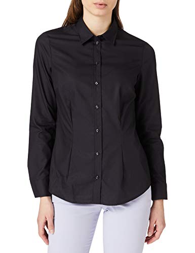 Seidensticker Damska bluzka – modna bluzka – łatwa do prasowania bluzka koszulowa z kołnierzem koszuli – Slim Fit – długi rękaw – 100% bawełna, czarny, 38