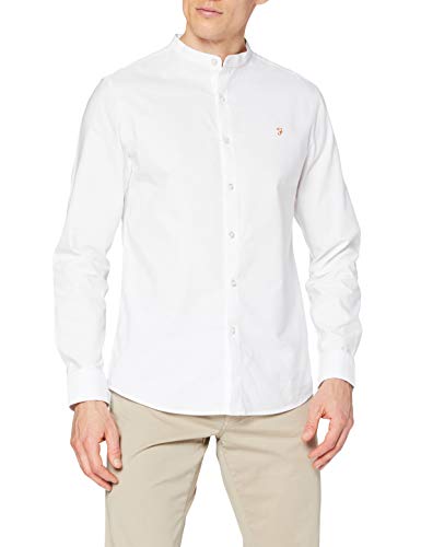 Farah Męska koszula Brewer Slim Fit Cotton Oxford Grandad Collar, biały, S