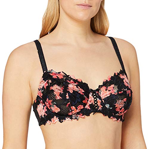 Sans Complexe damski biustonosz z fiszbinami, Imprime Fleurs Noir, 80C