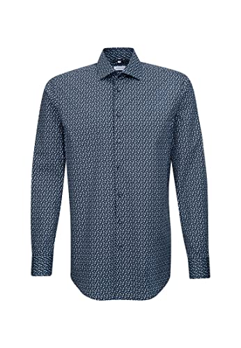 Seidensticker Męska koszula o regularnym kroju Poplin z długim rękawem, niebieski (niebieski 19), 39