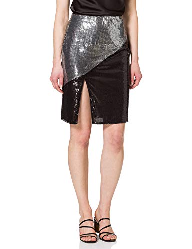 Ivy Revel DE Damska spódnica boczna z efektem slit sequin, Wielokolorowy (Silver/Black 40), S