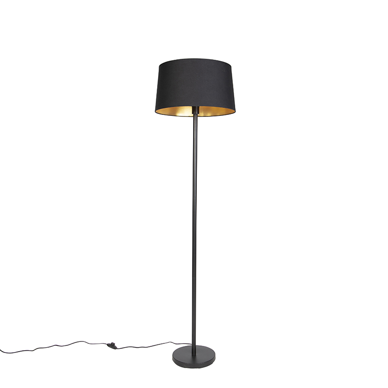 QAZQA Lampa podłogowa czarna klosz czarno-złoty 45cm - Simplo