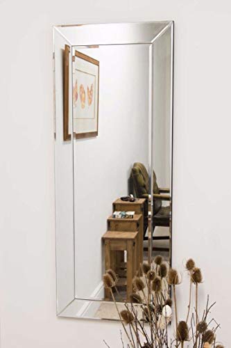 MirrorOutlet Duże pojedyncze krawędzie weneckie nowoczesne lustro ścienne 10 x 1 stopy 6 (117 cm x 46 cm), srebrne