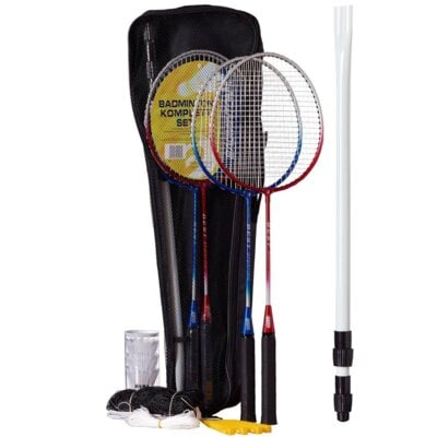 Best Sporting rakieta do badmintona-komplet składa się z sieci do gier, 4 N, 3 torba na piłki do badmintona, łącznie z, niebiesko-Srebrny i czerwony-Srebrny 2059881