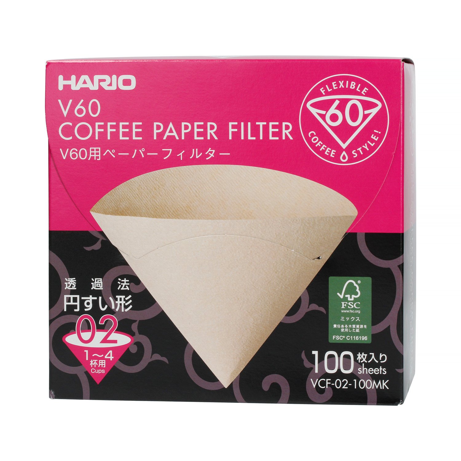Hario Filtry papierowe Misarashi do dripa V60-02 Brązowe 100 sztuk 4977642723818