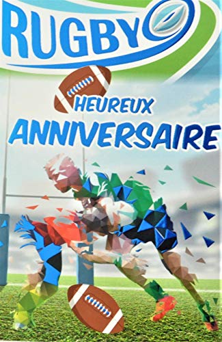 Afie Kartka z życzeniami na urodziny, niebieska, błyszcząca, owalna, dla mężczyzn rugby, Champion Mlée słupek Stade Terrain Południowy, wyprodukowano we Francji 65-1270
