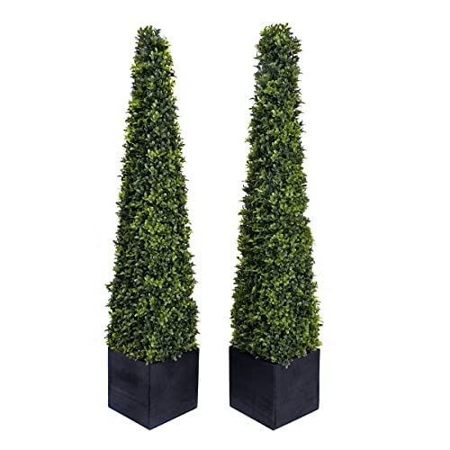 2 x sztuczna piramida bukszpanowa w czarnej kwadratowej doniczce (120 cm)