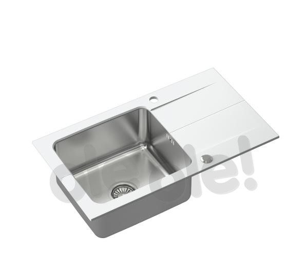 STEINER Zlewozmywak granitowy stal szlachetna jednokomorowy 78 44 19 cm z ociekaczem EDWARD 111 FUSION biały ze stalowym odpływem FUS_E7844BI