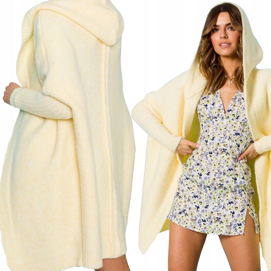 niezapinany Kardigan oversize Sweter z Kapturem