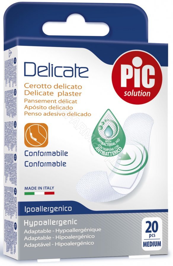 PiC Delicate, antybakteryjne plastry opatrunkowe, medium, 19 x 72 mm, 20 szt.