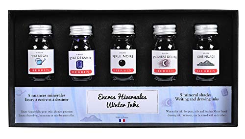 Herbin 18504T zestaw 5 butelek po 10 ml na pióra wieczne i długopisy rolkowe, różne kolory zimowe